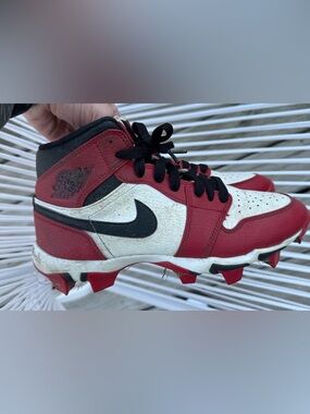 Nike Jordan Kids Red White Black Mid-Top Football Cleats